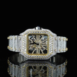 Reloj Esqueleto de Acero Inoxidable Iced Out de 16mm, Cuadrado, Bicolor Dorado, Mecánico, Estilo Hip Hop de Lujo para Hombre, con Moissanita - Product Image 1