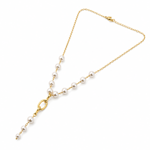 Collar Personalizado Chapado en Rodio con Perlas de Agua Dulce, Eslabones Ovalados y Cadena de Cable Tipo Lariat, Regalo de Lujo para Novias - Product Image 2