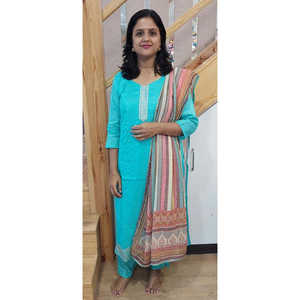 Traje Completo De Algodón Pista Green Chanderi Con Dupatta - Product Image 1