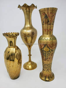 Florero de flores de latón con pétalos impresos, jarrón de decoración de escritorio de estilo europeo, contenedor antiguo, maceta de jardín, macetas - Product Image 3