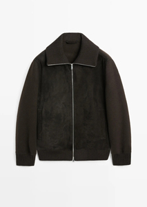 Blouson bomber en daim noir pour homme, fermeture éclair, col montant, vêtement d'extérieur décontracté pour l'automne, respirant, confortable, durable, blouson personnalisé - Product Image 3