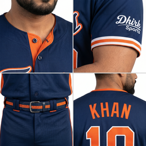 Maillot de baseball Henley en maille 100 % polyester de qualité supérieure à deux boutons, logo personnalisé, uniforme pour équipes universitaires, OEM - Product Image 4