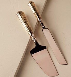 Elegant Metal Cake Server Set With High Mirror Polish Dishwasher Safe Wedding <b>Flatware</b> - Product Image 2
