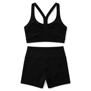 Conjunto de sujetador deportivo y shorts sin costuras de color personalizado para mujer, sin aros, espalda cruzada, cintura alta, de secado rápido - Product Image 2