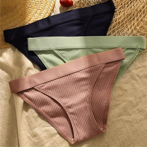 Culottes de bikini côtelées roses pour femmes, taille mi-haute, sans couture, en coton et élasthanne, style basique, sous-vêtements quotidiens - Product Image 3