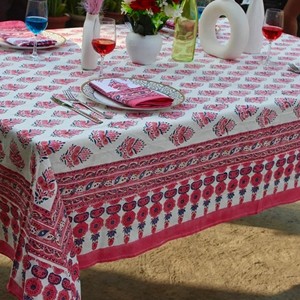 Vintage Indian Floral Block Print Premium Quality Handmade Cotton Tablecloth Square <b>Covers</b> Napkin/Placemat/Runner Modern Party - Product Image 4