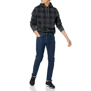 Sweat-shirt à capuche à carreaux pour homme en flanelle de coton, pull décontracté avec poche, coupe classique, pour l'automne - Product Image 5