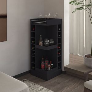 Mueble de Esquina Negro Lamer de FM Furniture con Botellero y Estante Abierto - Product Image 1