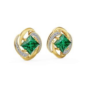 Luxury 18K Gold Plated <b>Stud</b> <b>Earrings</b> With Green Princess Cut <b>Crystal</b> Rhinestone Geometric Design For Women Everyday Wear - Product Image 3