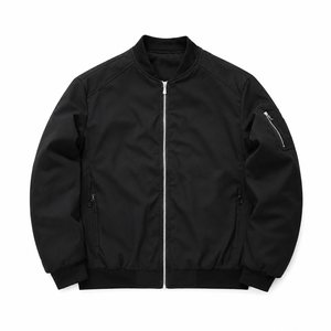 Blouson Bomber Noir Personnalisé pour Homme, Col Montant, Fermeture Éclair, Style Décontracté Automne, Coupe Droite, Extérieur en Polyester - Product Image 1