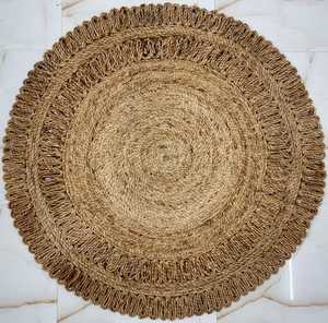 Tapis en jute tressé fait main écologique, tapis en fibres naturelles bohème, décoration rustique chic pour salon et chambre - Product Image 1