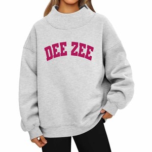 Relaxed Fit Women <b>Mock</b> <b>Neck</b> Sweatshirt Chenille Letter Embroidery Delta / Sigma Cotton Fleece Sorority Fraternity University - Product Image 1