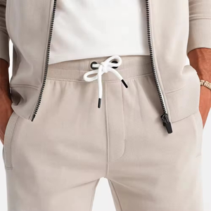 <b>Men</b> Hooded Sweatshirt With Shorts Set Solid Color Full Sleeve Zipper Closure Casual Wear Breathable Regular Fit Summer - Product Image 3