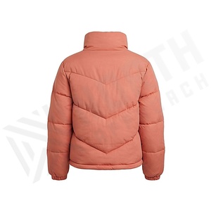 Women's Quilted Jacket Coral Stand Collar Full Sleeve Winter Short Length Polyester Filling Zipper Closure - Product Image 2