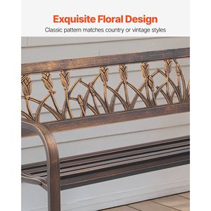 Banc de patio extérieur de 50 pouces avec structure en acier au carbone et dossier à motif floral en PVC, accoudoirs à bords arrondis, résistant aux intempéries - Product Image 3