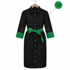 Vestido Camisero de Contraste Negro y Verde de la Hermandad Cosh International, Manga Tres Cuartos, Largo Midi, Cuello Camisero - Product Image 1