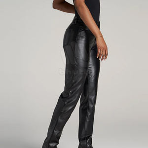 Pantalones de Cuero Rectos de Cintura Alta para Mujer, Ecológicos, Transpirables, Ligeros para Invierno, de Cuero Genuino de Alta Calidad - Product Image 2