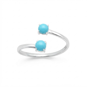 Rhaya Jewels Women Classic Bohemia Style Rhodium Plated 925 Sterling Silver Dual Cut <b>Turquoise</b> Adjustable Prong Setting <b>Ring</b> - Product Image 1