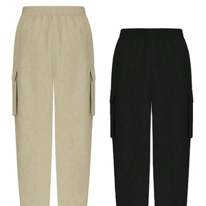 <b>Men</b> Elastic Waist <b>Cargo</b> Sweatpants Casual Tapered Leg Side Pockets Midweight Knitted <b>Pants</b> <b>Black</b> Beige - Product Image 1