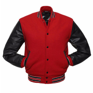 Custom Logo Varsity Jacket Men <b>Red</b> <b>Wool</b> Body Black Genuine Leather Sleeves Letterman Baseball Bomber Jacket - Product Image 3