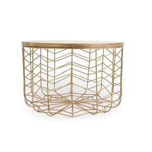 Panier en fil métallique avec couvercle, noir, rond, en métal et bois, pour fruits et légumes, organisateur polyvalent pour cuisine et garde-manger - Product Image 1