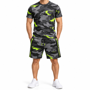 Ensemble de vêtements de sport pour hommes, t-shirt et short camouflage néon, tenue de fitness, kit sportif, séchage rapide, vêtements tactiques, fabricant OEM, ensembles sur mesure - Product Image 1