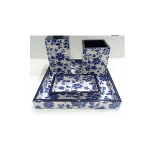 Ensemble de salle de bain en os incrusté, cinq pièces, accessoires de vanité en résine, décoration de comptoir de luxe, finition artisanale de haute qualité - Product Image 3