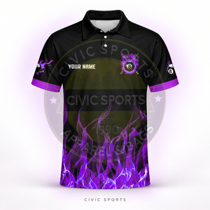 เสื้อโปโลผู้ชาย Civic Sports Custom Billiards แขนสั้น ลายพิมพ์ซับลิเมชั่น สำหรับทีมบิลเลียด 8 ลูก ผ้าโพลีเอสเตอร์ 100% - Product Image 5