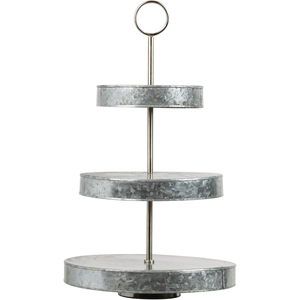 Plateau de service rustique de style ferme pour desserts et apéritifs avec poignée en bois, support à cupcakes en métal galvanisé à 2 niveaux - Product Image 3