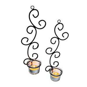 Ensemble de 2 bougeoirs muraux décoratifs en fer noir de qualité supérieure, porte-bougies en métal avec inserts en verre pour la décoration intérieure - Product Image 1