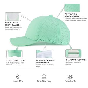 Gorra Snapback Unisex Verde Menta de 6 Paneles, Transpirable, Ajustable, Deportiva, para Exteriores, de Secado Rápido, con Costuras Finas - Product Image 1