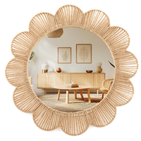 Miroir rond en jute naturel tissé à la main, cadre en jonc de mer, décoration murale, style bohème, fabriqué au Vietnam