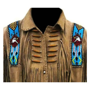 Men Cow Skin Suede Tassel Fringe <b>Leather</b> <b>Jacket</b> Turn-down Collar Breathable 240g Western Style Casual <b>Winter</b> Coat - Product Image 3