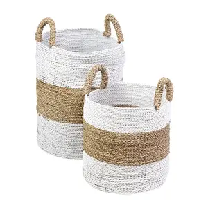 Giỏ lưu trữ/Giỏ cỏ biển/Giỏ đựng đồ giặt giỏ senegal-Màu sắc tự nhiên pha trộn với màu trắng. -Mô hình MS20