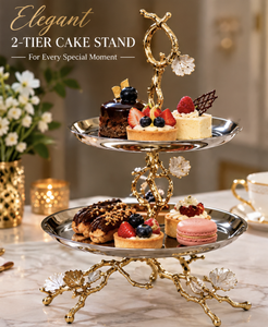 Support à gâteau en métal à 2 niveaux avec design de branche décorative |   Élégant présentoir à desserts et pâtisseries pour la maison et les événements - Product Image 3
