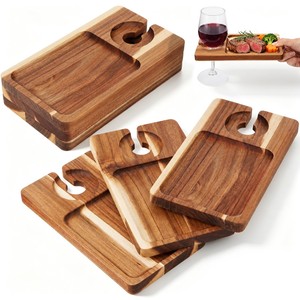 เขียงไม้มะม่วงแบบแบ่งส่วนพร้อมที่วางแก้วไวน์ ขายส่ง - Product Image 1