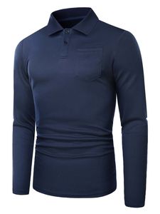 Men Long Sleeve Polo T <b>Shirt</b> Chest Pocket Quick Dry Breathable Knitted Golf Athletic Tee - Product Image 2