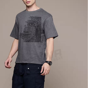 <b>Men's</b> Gray Short Sleeve V-Neck Casual T-<b>Shirt</b> 100% Cotton Breathable Plain Dyed Summer Wear - Product Image 3