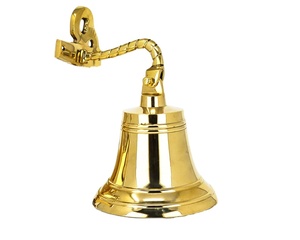 Nautical Theme Premium Metal Wall Mounted Bell With Golden Plating Finishing Round Shape Excellent Quality With Rope Handle