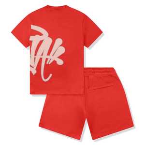 Conjunto de camiseta de manga corta y pantalones cortos de algodón negro para hombre con estampado de letras en la espalda, conjunto informal de verano, transpirable, de punto, de dos piezas. - Product Image 3