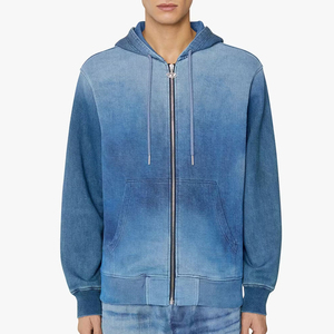 เสื้อฮู้ดดี้ปักลายลายนูนคุณภาพดีไซส์ใหญ่ขายดีอันดับต้นๆ สีน้ำเงินฟอก พร้อมกระเป๋าจิงโจ้ แจ็คเก็ตยีนส์โอเวอร์ไซส์ - Product Image 1