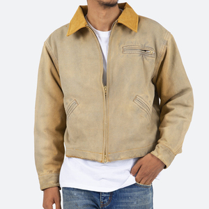 Heavy Cotton <b>Canvas</b> <b>Jacket</b> With Chenille Patches <b>Canvas</b> Workwear <b>Jacket</b> With Metal Zipper Closure - Product Image 5
