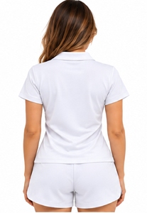 Conjunto de polo y pantalones cortos blancos para mujer de Index Apparel, manga corta, color sólido, informal, de 2 piezas - Product Image 2