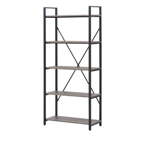 ชั้นวางหนังสือสไตล์วินเทจอุตสาหกรรม 5 ชั้น ทำจากเหล็กดัดและไม้เนื้อแข็ง สำหรับสำนักงานหรือห้องนั่งเล่น - Product Image 3