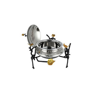 Casserole ronde en bois moderne avec couvercle en acier inoxydable, chauffe-plat isolé pour la maison, les mariages et les hôtels - Product Image 1