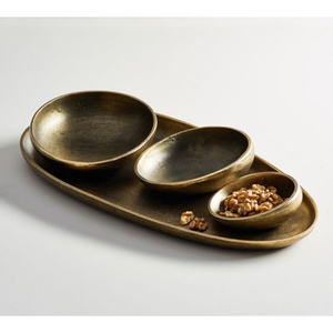 Cuencos de lujo para servir alimentos, de forma redonda, de diseño clásico, hechos de metal de alta calidad con acabado antiguo en latón, al precio más bajo. - Product Image 1