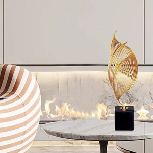 Modern Gold Metal <b>Wire</b> Sculpture With Wooden Base Artistic Tabletop Decor Ideal for Living Room and Office Decor From India - Product Image 3