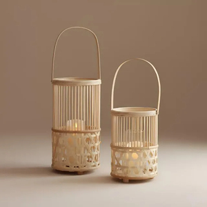 Rustic Woven <b>Bamboo</b> <b>Table</b> Lamp Handmade Cordless Bedside Light Small Dimmable Ambient Lighting Vietnam - Product Image 1