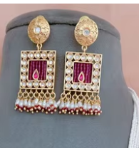 Hermosa perla chapada en oro antiguo Look Conjunto de collar largo de la mejor calidad con pendientes para ropa de boda para mujeres y niñas - Product Image 2