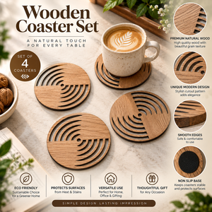 Wooden Coaster Set of 4 MDF Round Drink Coasters Heat Resistant <b>Table</b> <b>Protectors</b> Non Slip Base Modern Home Work Decor | Gift Set - Product Image 5